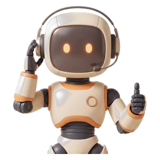 The Fast Growth robot wearing a headset, listening and giving a thumbs up